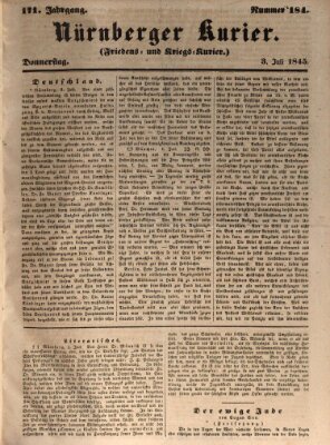 Nürnberger Kurier (Nürnberger Friedens- und Kriegs-Kurier) Donnerstag 3. Juli 1845