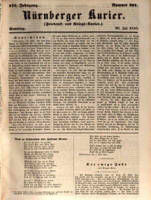 Nürnberger Kurier (Nürnberger Friedens- und Kriegs-Kurier) Sonntag 20. Juli 1845