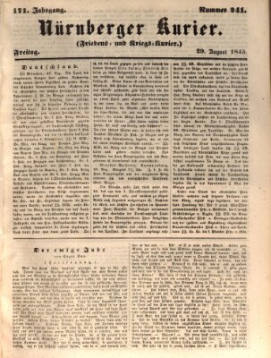 Nürnberger Kurier (Nürnberger Friedens- und Kriegs-Kurier) Freitag 29. August 1845