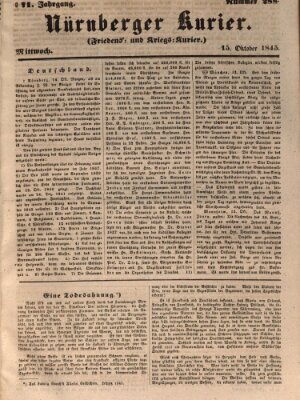 Nürnberger Kurier (Nürnberger Friedens- und Kriegs-Kurier) Mittwoch 15. Oktober 1845