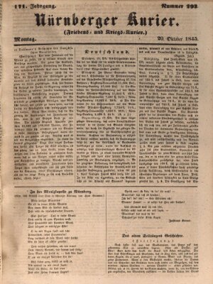 Nürnberger Kurier (Nürnberger Friedens- und Kriegs-Kurier) Montag 20. Oktober 1845