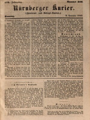 Nürnberger Kurier (Nürnberger Friedens- und Kriegs-Kurier) Sonntag 2. November 1845