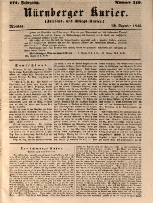 Nürnberger Kurier (Nürnberger Friedens- und Kriegs-Kurier) Montag 15. Dezember 1845