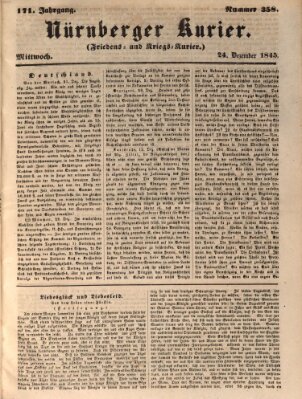 Nürnberger Kurier (Nürnberger Friedens- und Kriegs-Kurier) Mittwoch 24. Dezember 1845