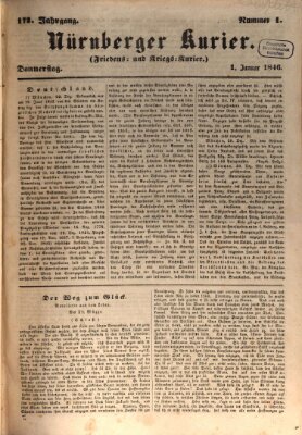 Nürnberger Kurier (Nürnberger Friedens- und Kriegs-Kurier) Donnerstag 1. Januar 1846
