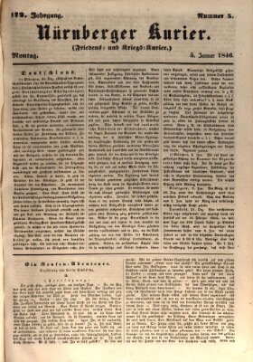 Nürnberger Kurier (Nürnberger Friedens- und Kriegs-Kurier) Montag 5. Januar 1846
