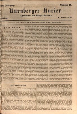 Nürnberger Kurier (Nürnberger Friedens- und Kriegs-Kurier) Freitag 6. Februar 1846