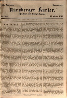 Nürnberger Kurier (Nürnberger Friedens- und Kriegs-Kurier) Freitag 13. Februar 1846
