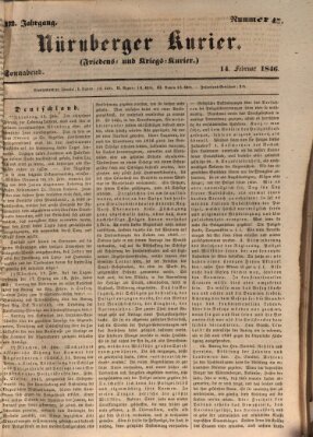 Nürnberger Kurier (Nürnberger Friedens- und Kriegs-Kurier) Samstag 14. Februar 1846