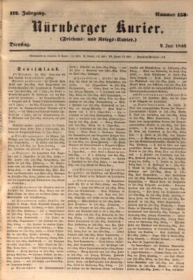 Nürnberger Kurier (Nürnberger Friedens- und Kriegs-Kurier) Dienstag 2. Juni 1846