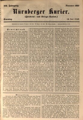 Nürnberger Kurier (Nürnberger Friedens- und Kriegs-Kurier) Sonntag 14. Juni 1846