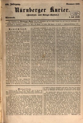 Nürnberger Kurier (Nürnberger Friedens- und Kriegs-Kurier) Mittwoch 1. Juli 1846
