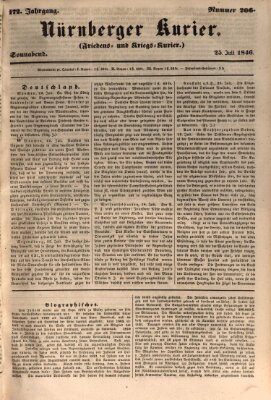Nürnberger Kurier (Nürnberger Friedens- und Kriegs-Kurier) Samstag 25. Juli 1846