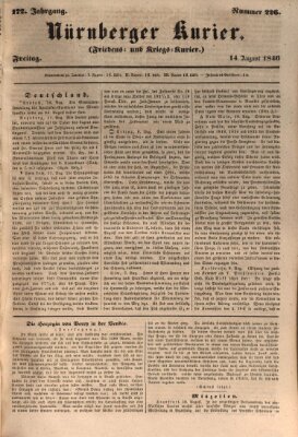 Nürnberger Kurier (Nürnberger Friedens- und Kriegs-Kurier) Freitag 14. August 1846
