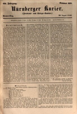 Nürnberger Kurier (Nürnberger Friedens- und Kriegs-Kurier) Donnerstag 20. August 1846