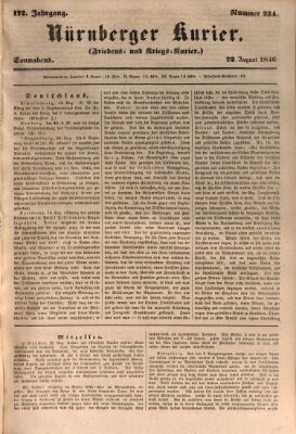 Nürnberger Kurier (Nürnberger Friedens- und Kriegs-Kurier) Samstag 22. August 1846