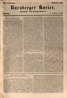 Nürnberger Kurier (Nürnberger Friedens- und Kriegs-Kurier) Montag 7. September 1846