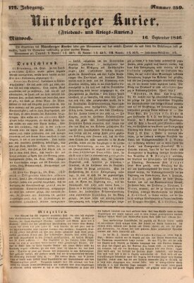 Nürnberger Kurier (Nürnberger Friedens- und Kriegs-Kurier) Mittwoch 16. September 1846