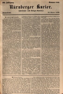 Nürnberger Kurier (Nürnberger Friedens- und Kriegs-Kurier) Samstag 10. Oktober 1846