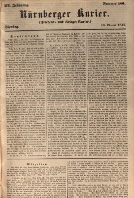 Nürnberger Kurier (Nürnberger Friedens- und Kriegs-Kurier) Dienstag 13. Oktober 1846