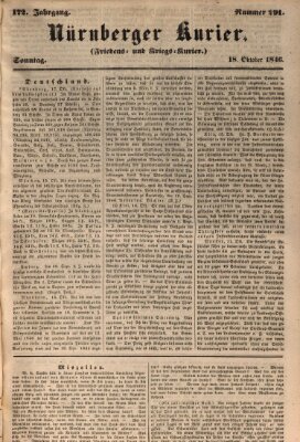 Nürnberger Kurier (Nürnberger Friedens- und Kriegs-Kurier) Sonntag 18. Oktober 1846