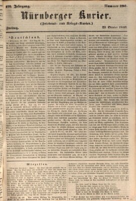 Nürnberger Kurier (Nürnberger Friedens- und Kriegs-Kurier) Freitag 23. Oktober 1846