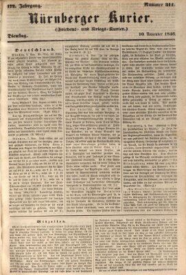Nürnberger Kurier (Nürnberger Friedens- und Kriegs-Kurier) Dienstag 10. November 1846