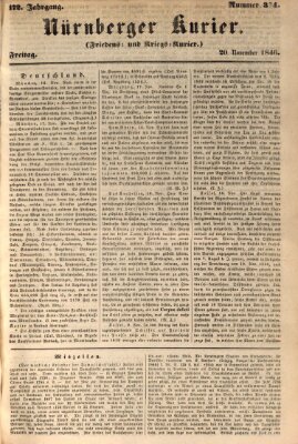 Nürnberger Kurier (Nürnberger Friedens- und Kriegs-Kurier) Freitag 20. November 1846