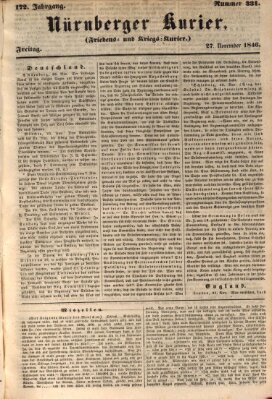 Nürnberger Kurier (Nürnberger Friedens- und Kriegs-Kurier) Freitag 27. November 1846
