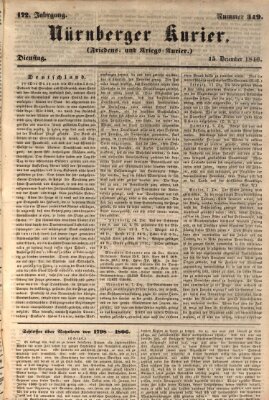 Nürnberger Kurier (Nürnberger Friedens- und Kriegs-Kurier) Dienstag 15. Dezember 1846
