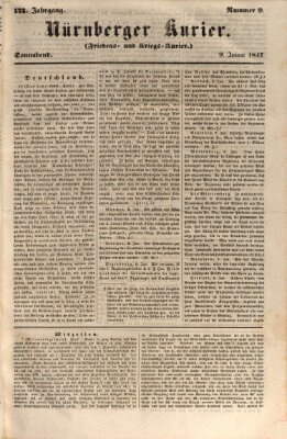 Nürnberger Kurier (Nürnberger Friedens- und Kriegs-Kurier) Samstag 9. Januar 1847