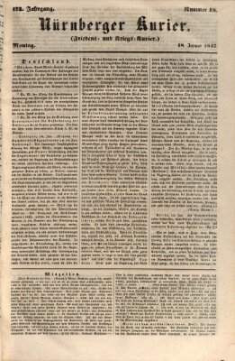 Nürnberger Kurier (Nürnberger Friedens- und Kriegs-Kurier) Montag 18. Januar 1847