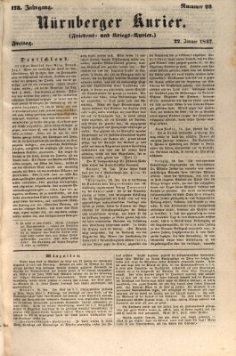 Nürnberger Kurier (Nürnberger Friedens- und Kriegs-Kurier) Freitag 22. Januar 1847