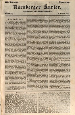 Nürnberger Kurier (Nürnberger Friedens- und Kriegs-Kurier) Mittwoch 3. Februar 1847