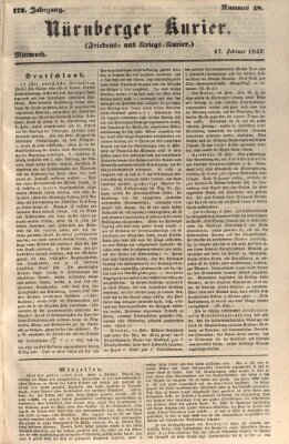 Nürnberger Kurier (Nürnberger Friedens- und Kriegs-Kurier) Mittwoch 17. Februar 1847