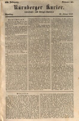 Nürnberger Kurier (Nürnberger Friedens- und Kriegs-Kurier) Dienstag 23. Februar 1847