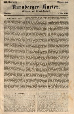 Nürnberger Kurier (Nürnberger Friedens- und Kriegs-Kurier) Montag 1. März 1847