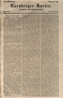 Nürnberger Kurier (Nürnberger Friedens- und Kriegs-Kurier) Sonntag 25. April 1847