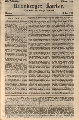 Nürnberger Kurier (Nürnberger Friedens- und Kriegs-Kurier) Montag 14. Juni 1847