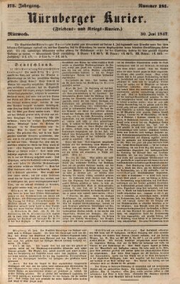 Nürnberger Kurier (Nürnberger Friedens- und Kriegs-Kurier) Mittwoch 30. Juni 1847