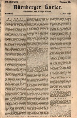 Nürnberger Kurier (Nürnberger Friedens- und Kriegs-Kurier) Mittwoch 1. März 1848