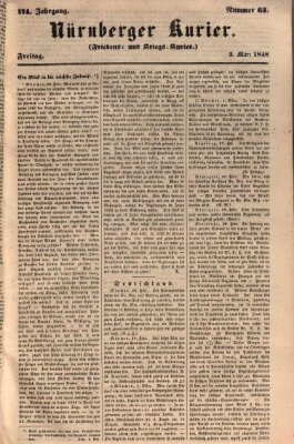 Nürnberger Kurier (Nürnberger Friedens- und Kriegs-Kurier) Freitag 3. März 1848