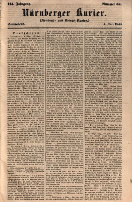 Nürnberger Kurier (Nürnberger Friedens- und Kriegs-Kurier) Samstag 4. März 1848