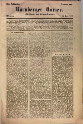 Nürnberger Kurier (Nürnberger Friedens- und Kriegs-Kurier) Montag 3. Juli 1848