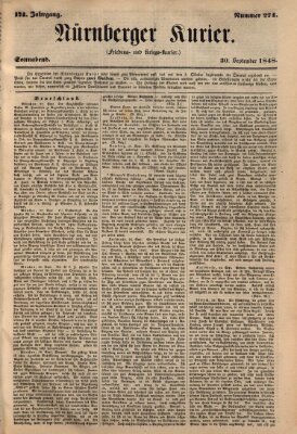 Nürnberger Kurier (Nürnberger Friedens- und Kriegs-Kurier) Samstag 30. September 1848