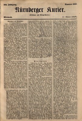 Nürnberger Kurier (Nürnberger Friedens- und Kriegs-Kurier) Mittwoch 11. Oktober 1848