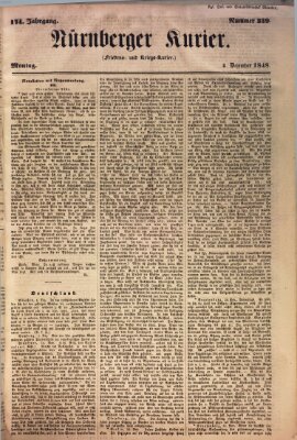 Nürnberger Kurier (Nürnberger Friedens- und Kriegs-Kurier) Montag 4. Dezember 1848