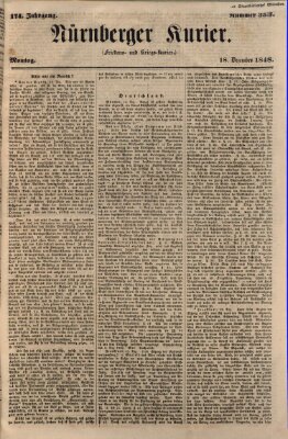 Nürnberger Kurier (Nürnberger Friedens- und Kriegs-Kurier) Montag 18. Dezember 1848