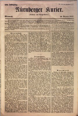 Nürnberger Kurier (Nürnberger Friedens- und Kriegs-Kurier) Mittwoch 20. Dezember 1848