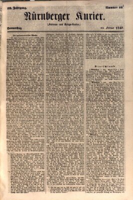 Nürnberger Kurier (Nürnberger Friedens- und Kriegs-Kurier) Donnerstag 15. Februar 1849